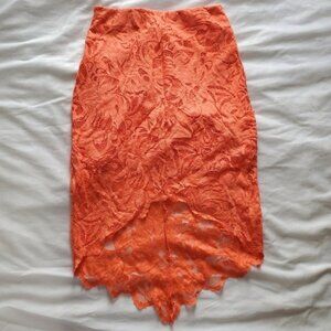 H&M High Low Lace Pencil Skirt - Coral Orange